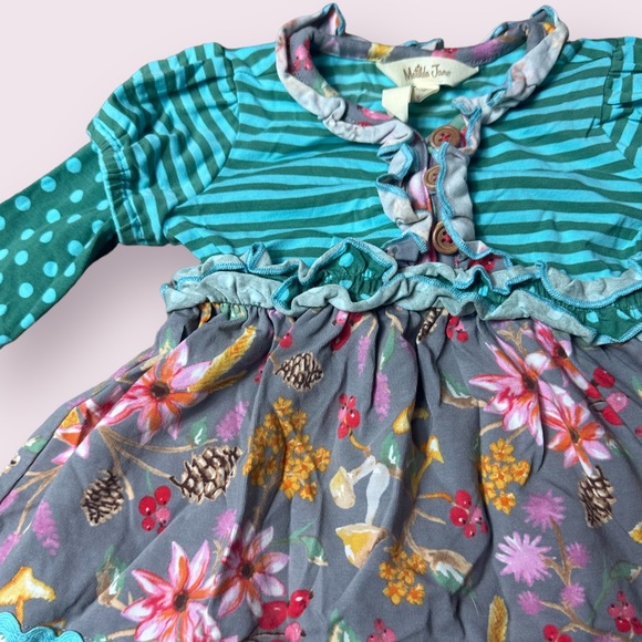 Baby Matilda Jane Stripe Polka Dot Fall Floral Print Mushroom Dress 12-18 Mon - Picture 3 of 10